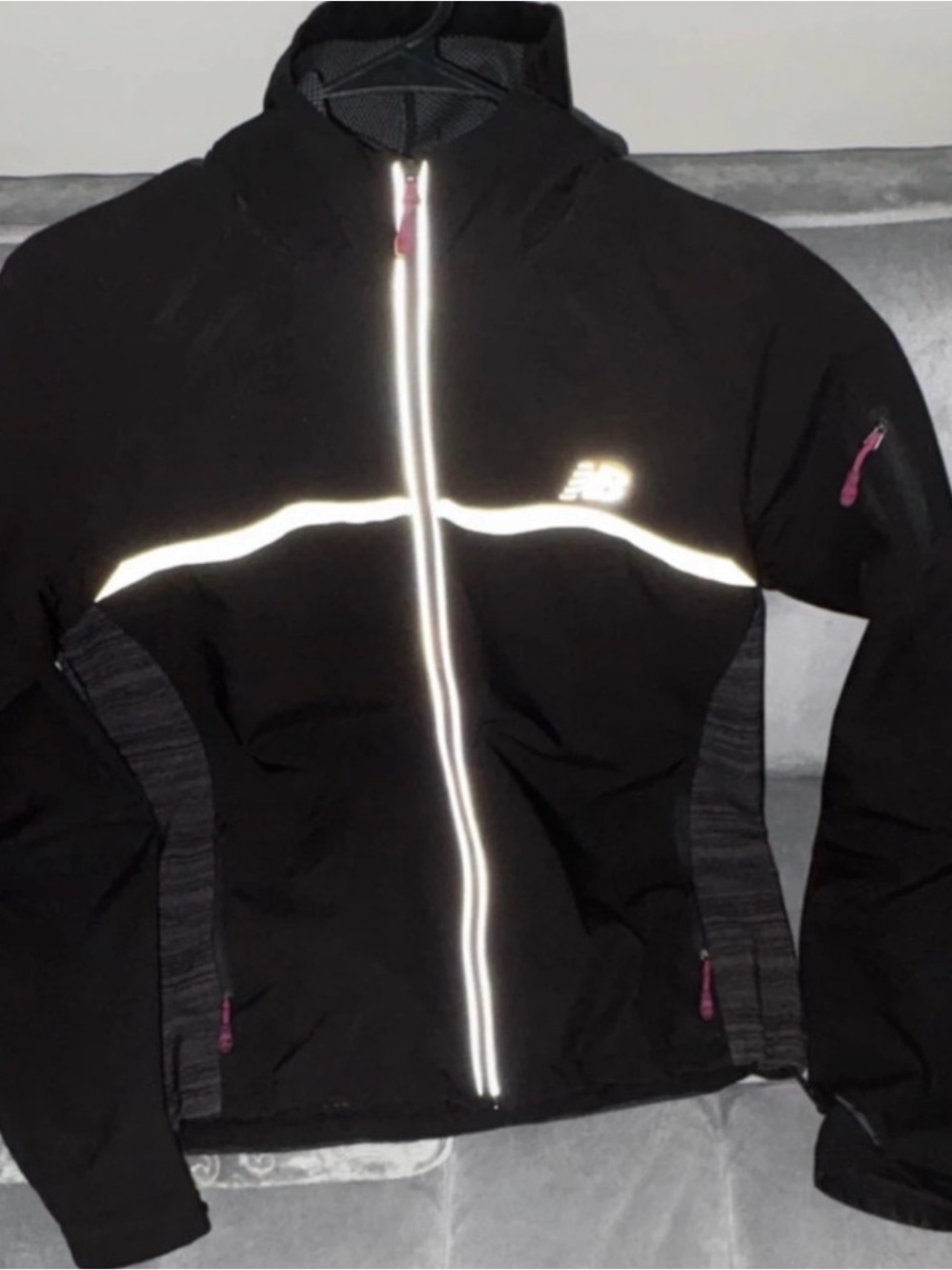 New Balance Black Jacket with Reflective Trim and Pink Accents